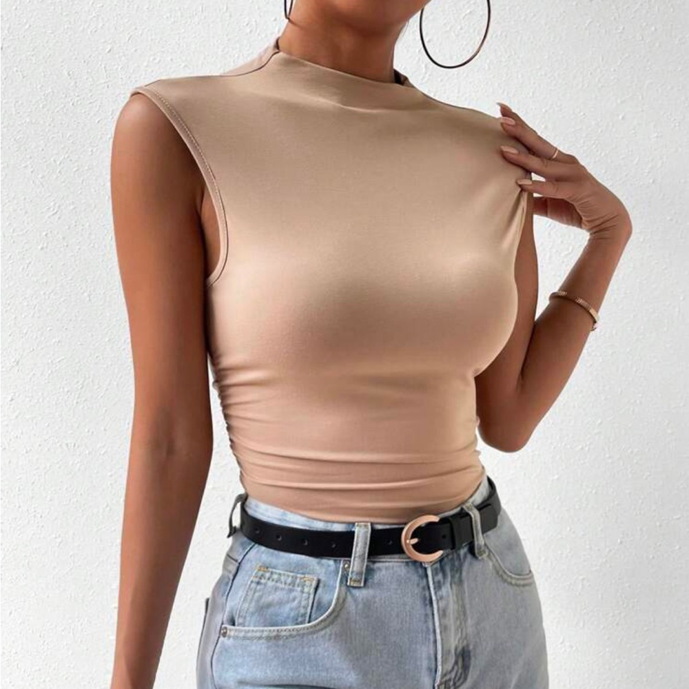 Beige Mock Neck Tank Top - Picture 3 of 3